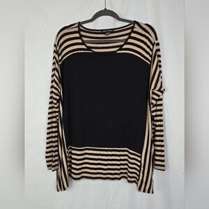 Cable & Gauge Artsy Striped Lagenlook Assymetric Boxy Tunic Women's Top sz L